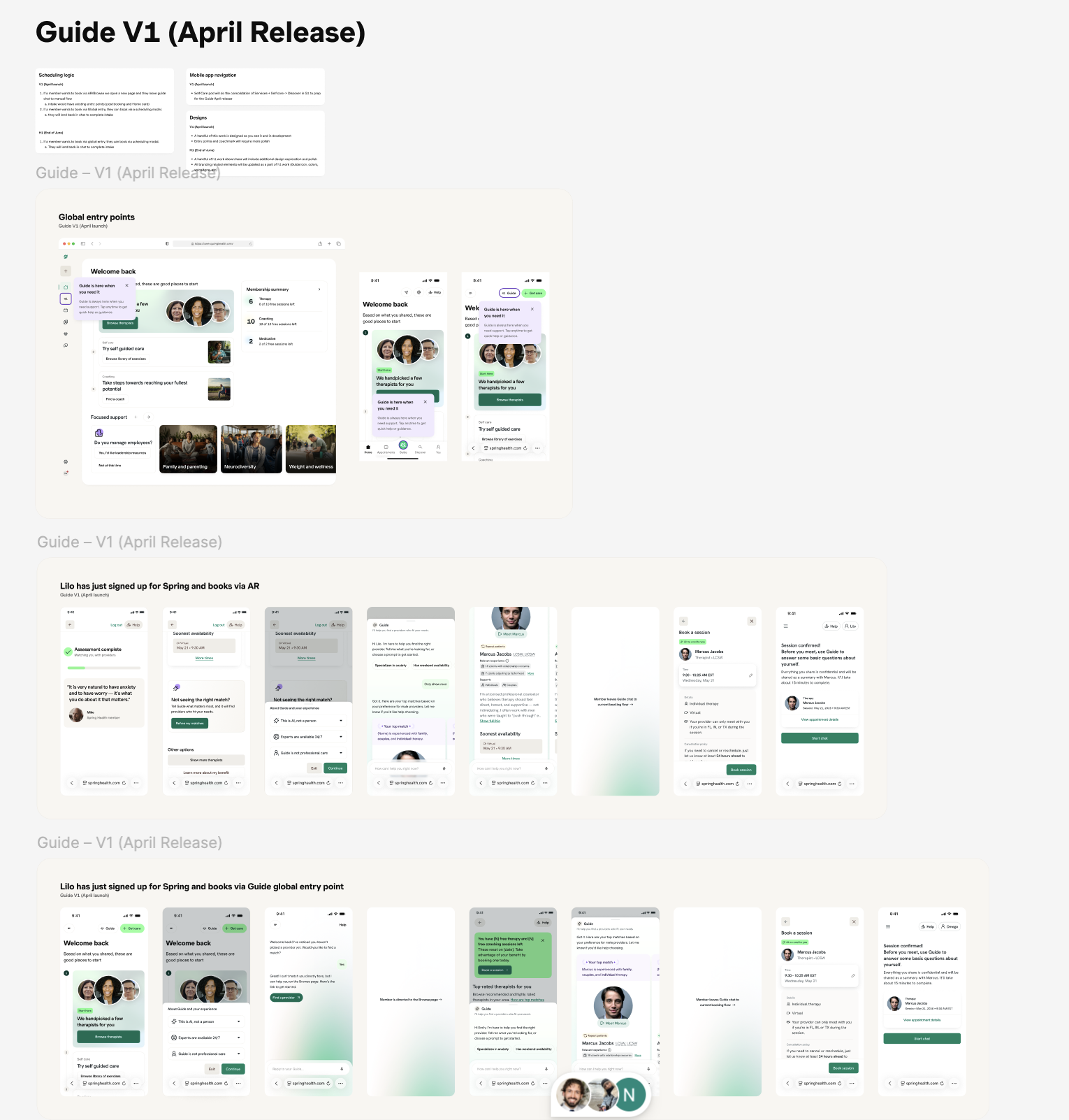 Care Guide spec, scheduling and navigation